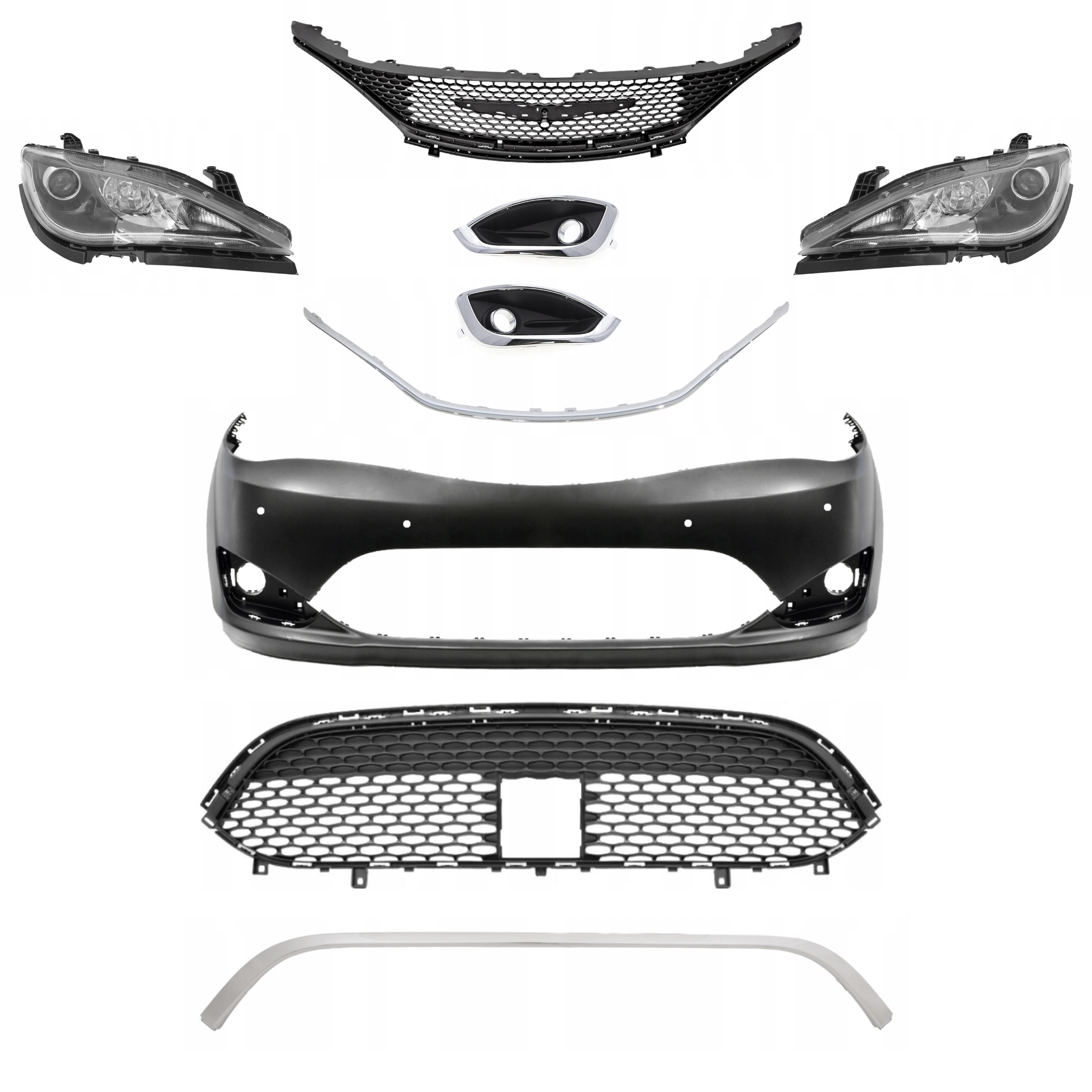 ZDERZAK KOMPLETNY PRZÓD CHROM + LAMPY LED CHRYSLER PACIFICA 2017 2018 2019 2020 2021