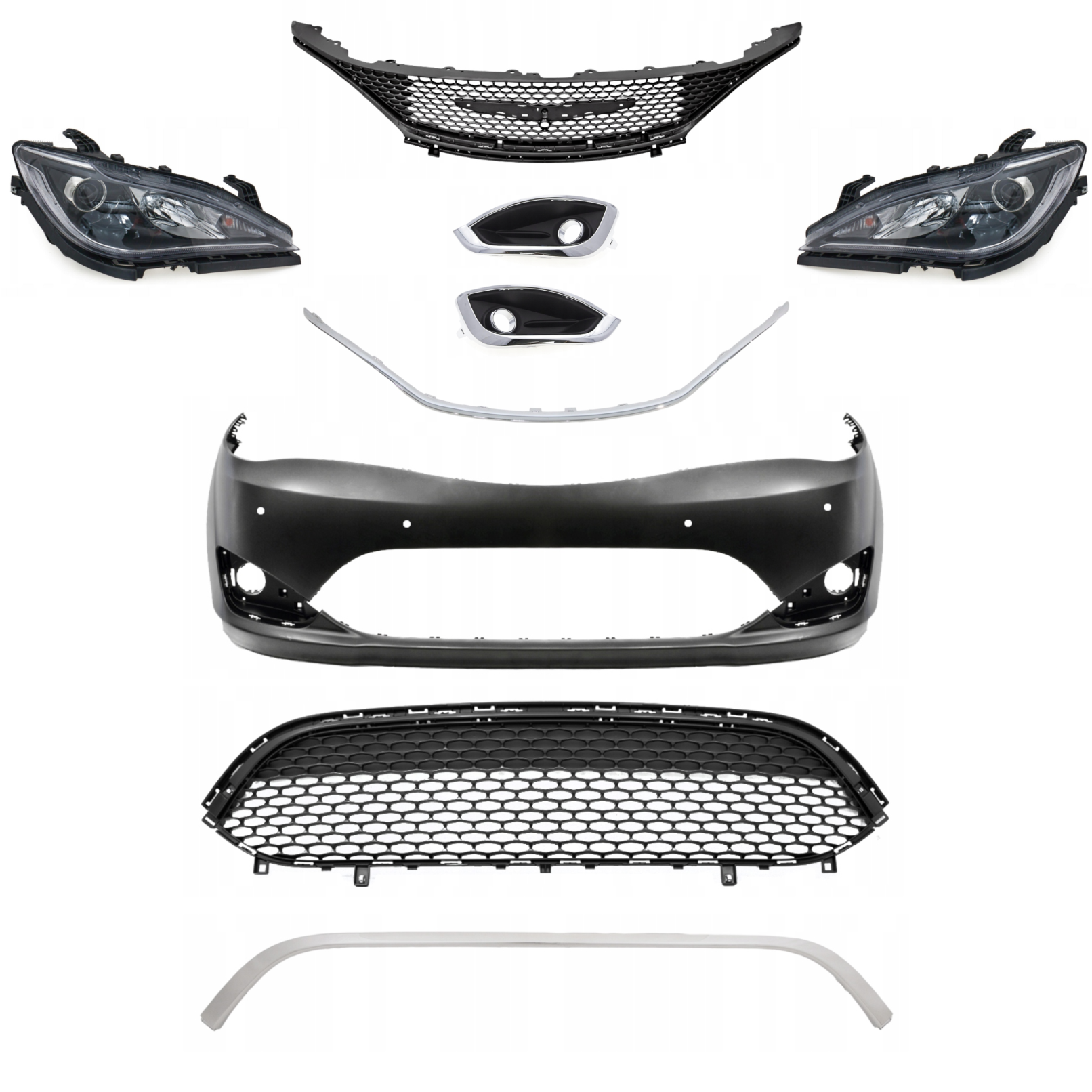 ZDERZAK KOMPLETNY PRZÓD CHROM + LAMPY XENON LED CHRYSLER PACIFICA 2017 2018 2019 2020 2021