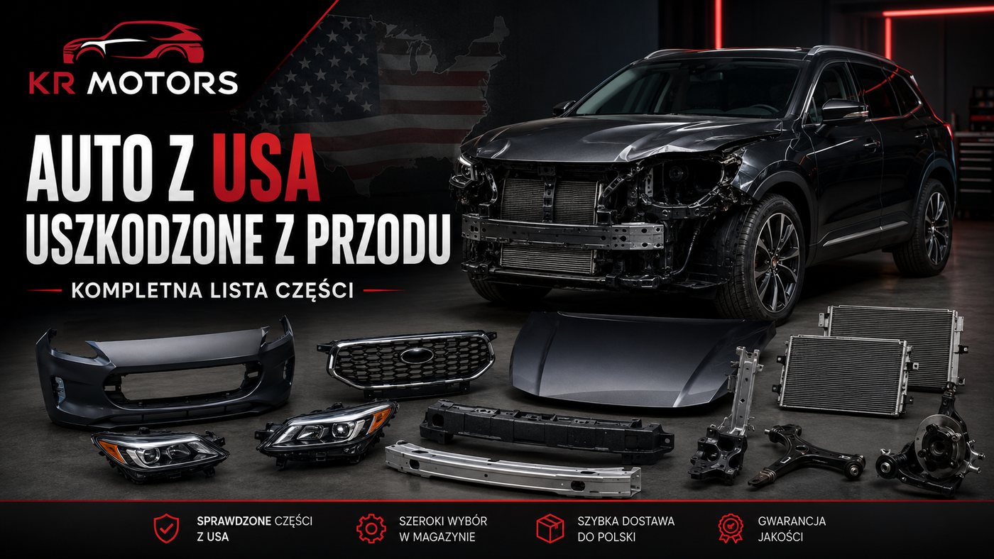 Auto z USA uszkodzone z przodu – kompletna lista części